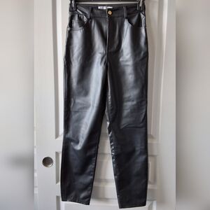 Zara Medium High Waisted Straight Leg Faux Leather‎ Pants Black Punk Grunge Y2K